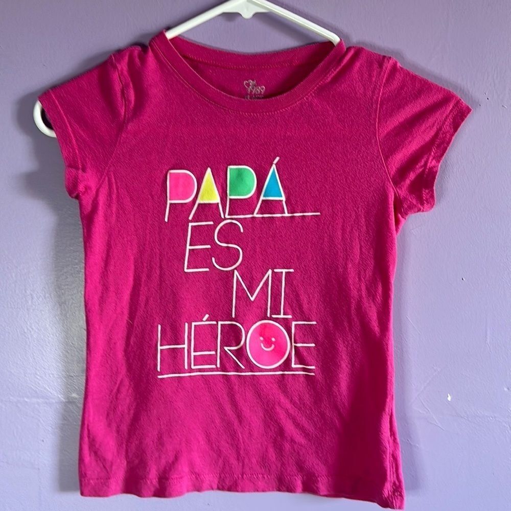 Childrenโs Place Girls Pink 5/6 T-Shirt Short Sleeve โDad is My Heroโ